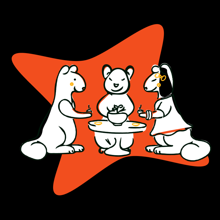 Illustration of three animals sitting around a table